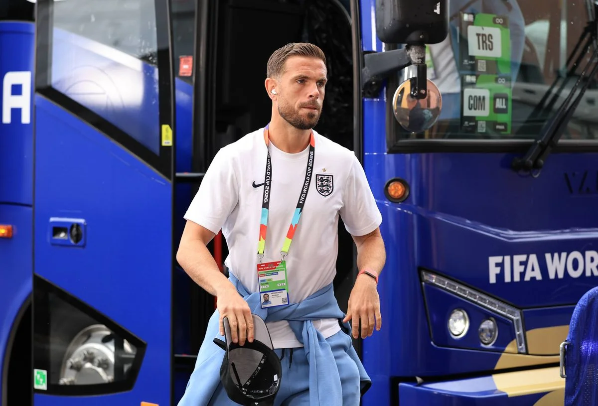 FOXBOROUGH, MASSACHUSETTS - JUNE 23: Jordan Henderson #14 of England arrives at the stadium before the FIFA World Cup 2026 Group L match between England and Ghana at Boston Stadium on June 23, 2026 in Foxborough, Massachusetts. (Photo by Buda Mendes/Getty Images)
