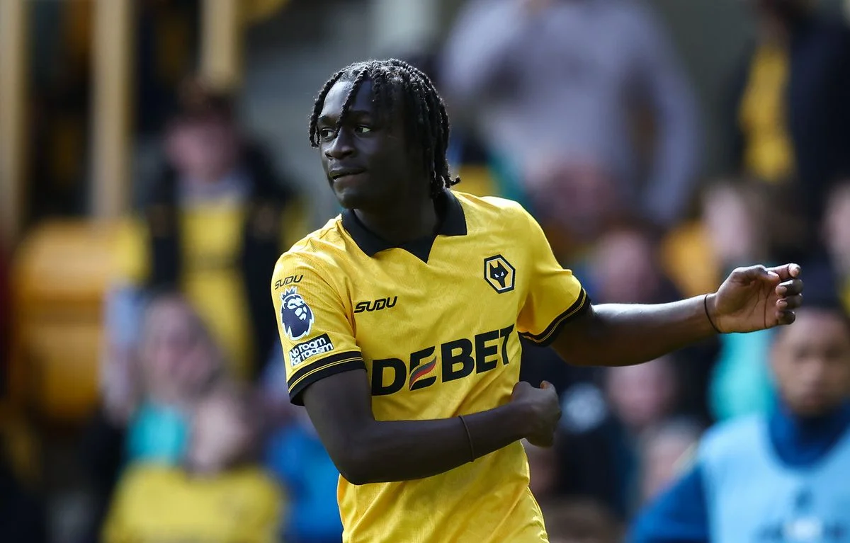 Wolverhampton Wanderers' Mateus Mane celebrates scoring his side's first goal during the Premier League match between Wolverhampton Wanderers and Fulham at Molineux on May 17, 2026 in Wolverhampton, England