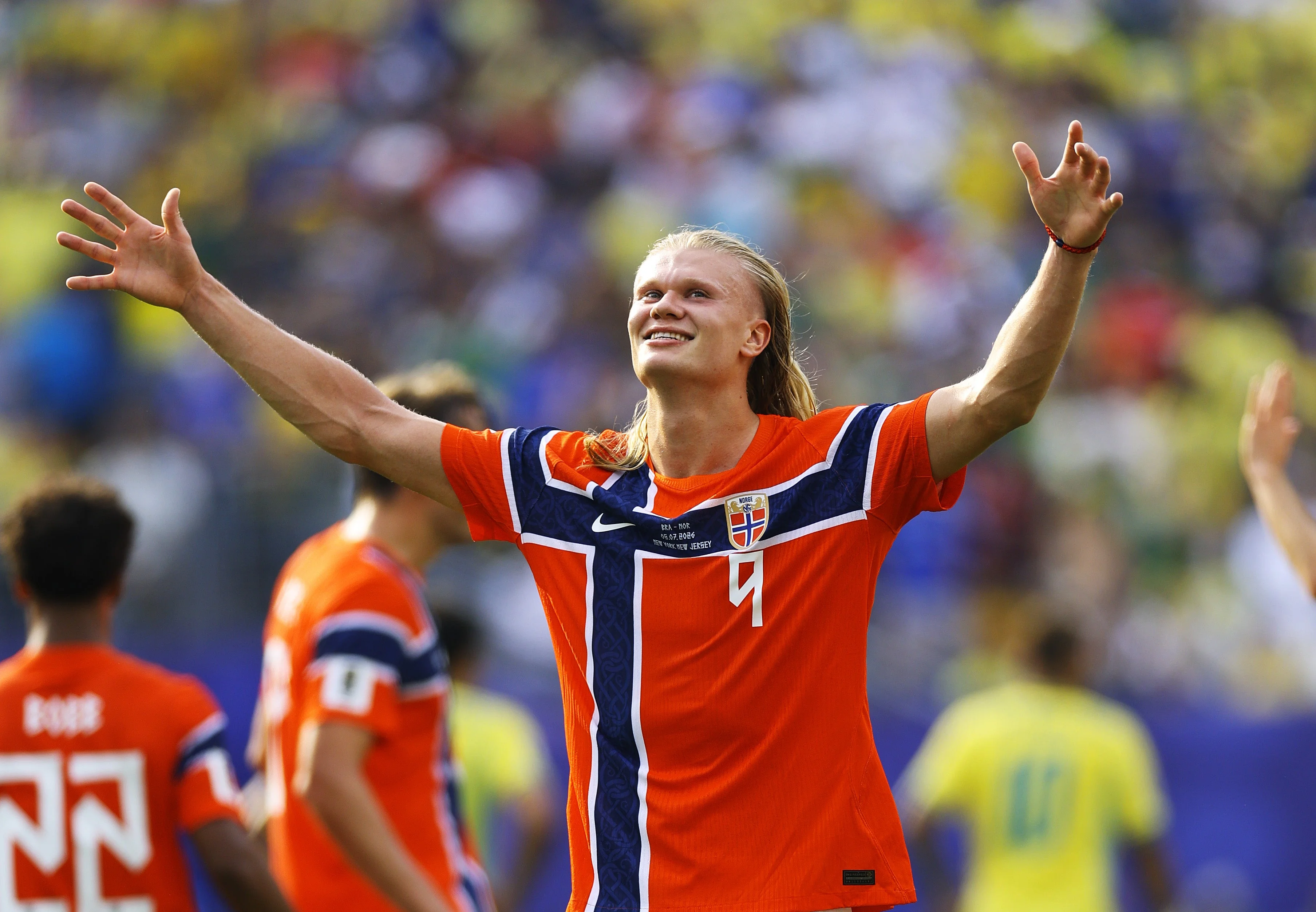 Erling Haaland celebrates after Norway knocked out Brazil
