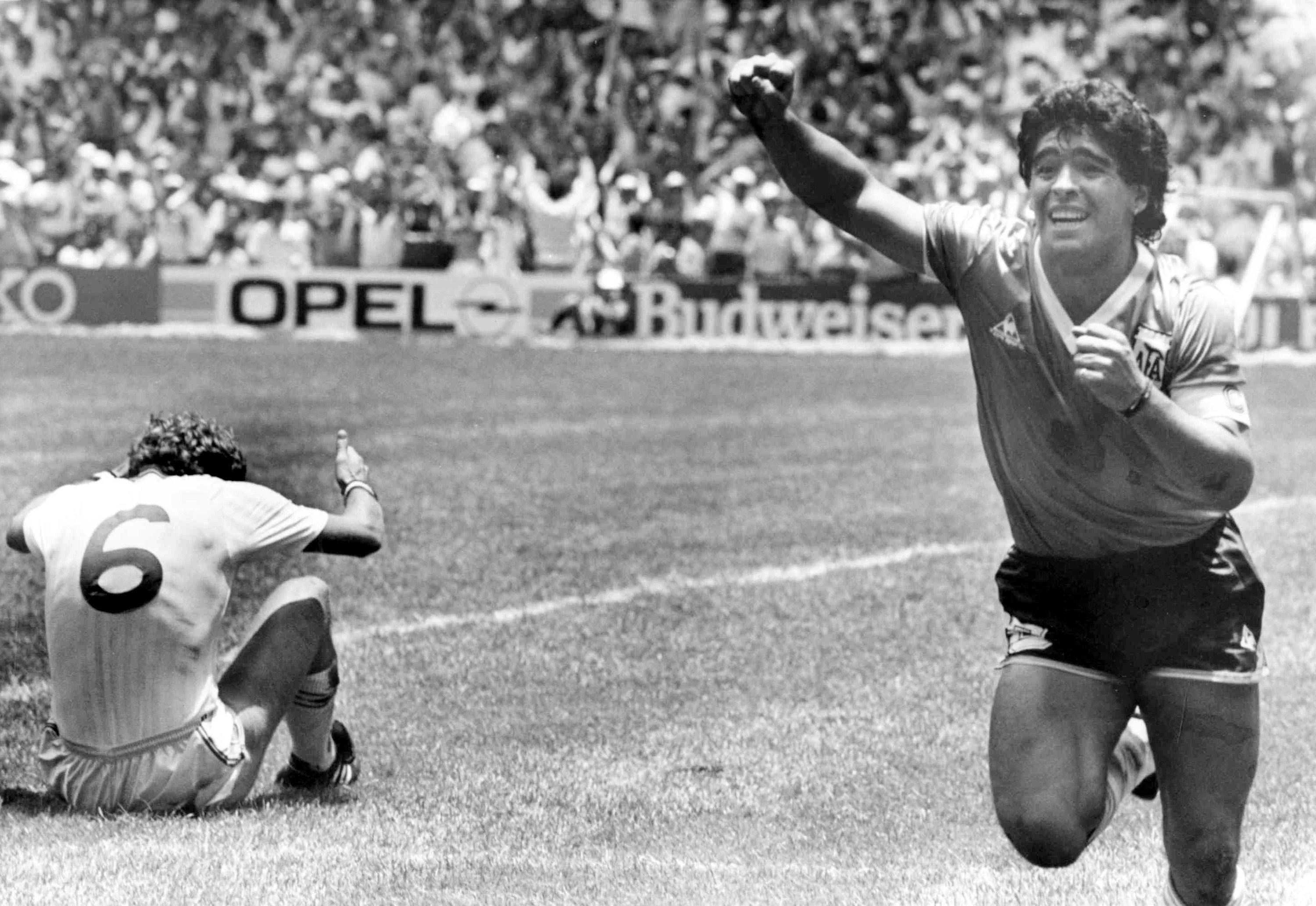 Feet of god: Diego Maradona celebrates his second goal against England