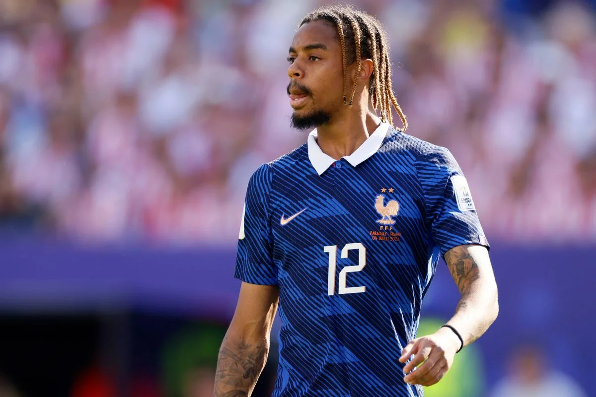 PHILADELPHIA, PENNSYLVANIA - JULY 4: Bradley Barcola of France looks on during the FIFA World Cup 2026 Round Of 16 match between Paraguay and France at Philadelphia Stadium on July 4, 2026 in Philadelphia, Pennsylvania. (Photo by Richard Sellers/Sportsphoto/Allstar via Getty Images)