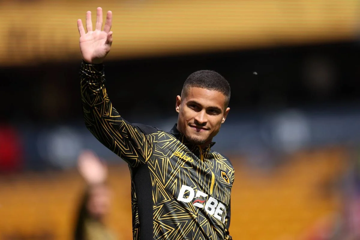 Joao Gomes of Wolverhampton Wanderers acknowledges the fans during the warm up prior to the Premier League match between Wolverhampton Wanderers and Sunderland at Molineux