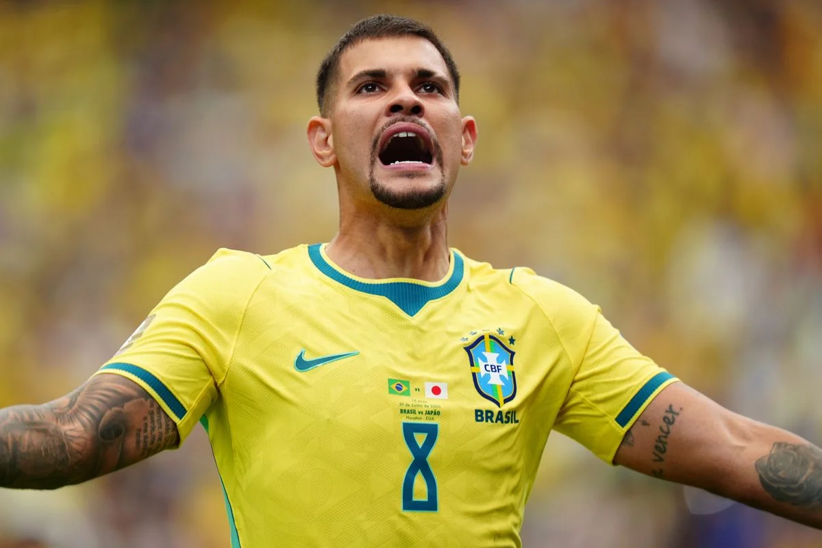 Bruno Guimaraes of Brazil reacts during the FIFA World Cup 2026 Round of 32 match between Brazil and Japan at Houston Stadium (NRG Stadium) on June 29, 2026 in Houston, Texas.