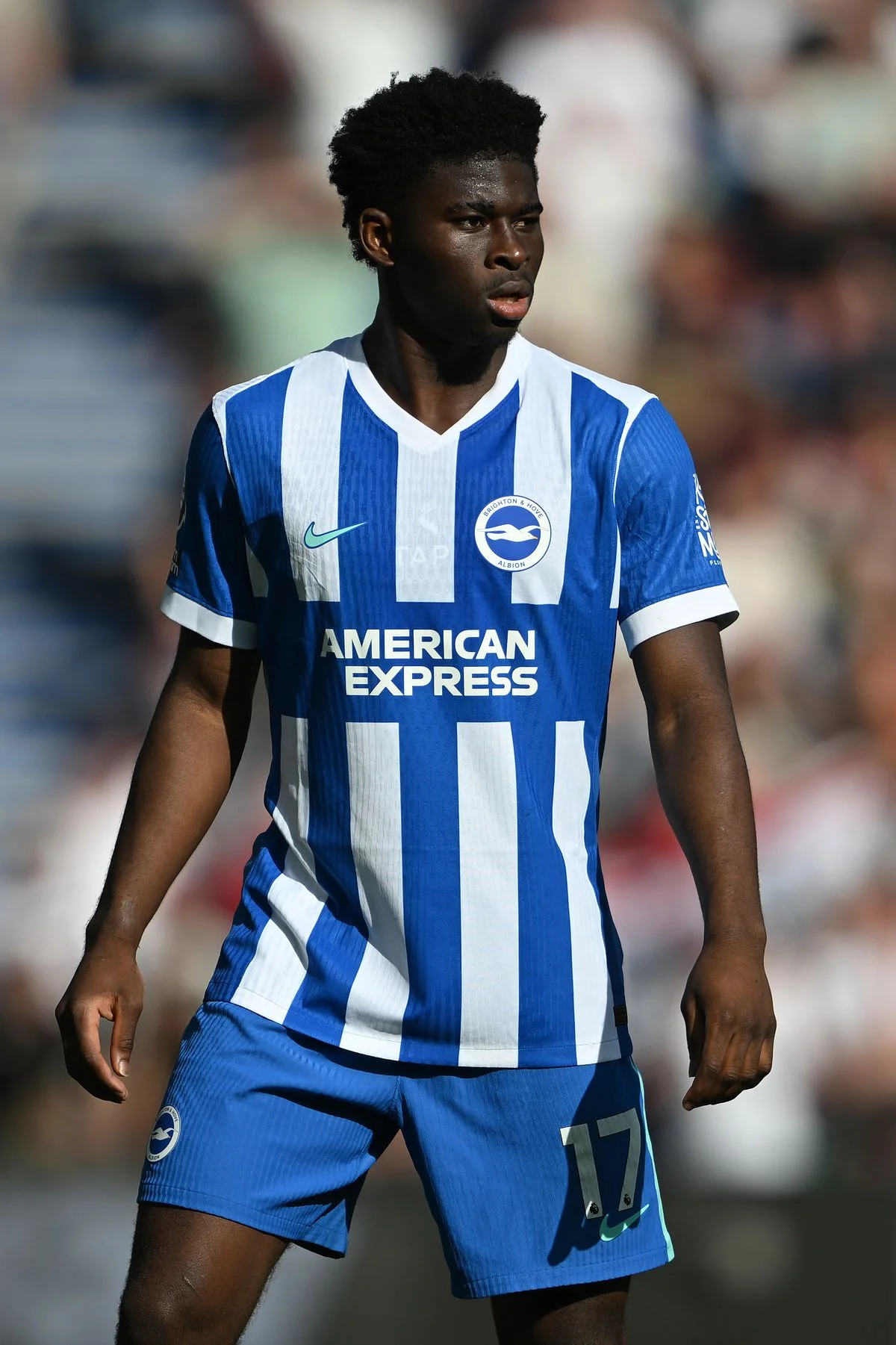 Carlos Baleba of Brighton looks on during the Premier League match between Brighton & Hove Albion and Manchester United at Amex Stadium
