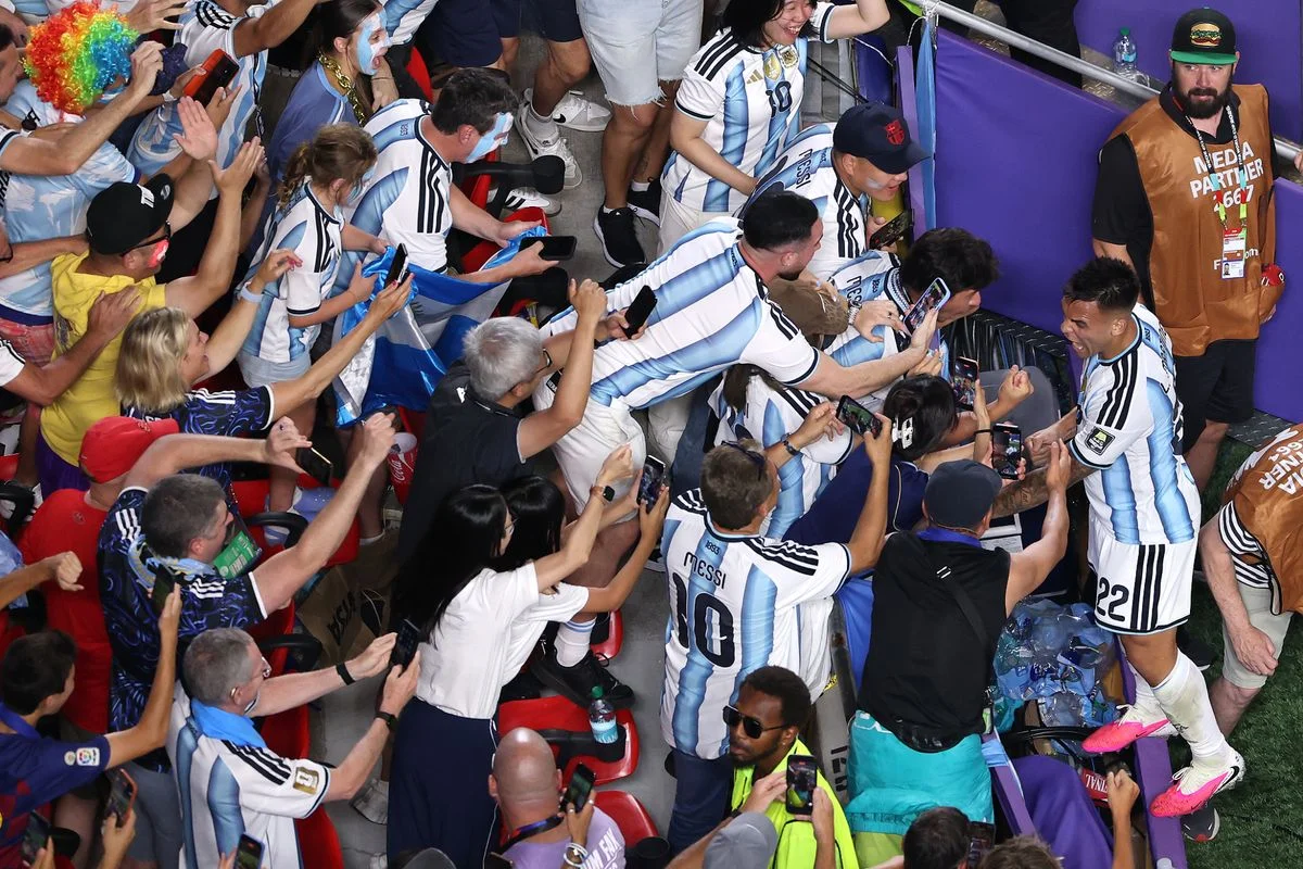 Lautaro Martinez celebrates scoring his team's third goal during the FIFA World Cup 2026 Quarter Final match between Argentina and Switzerland. 