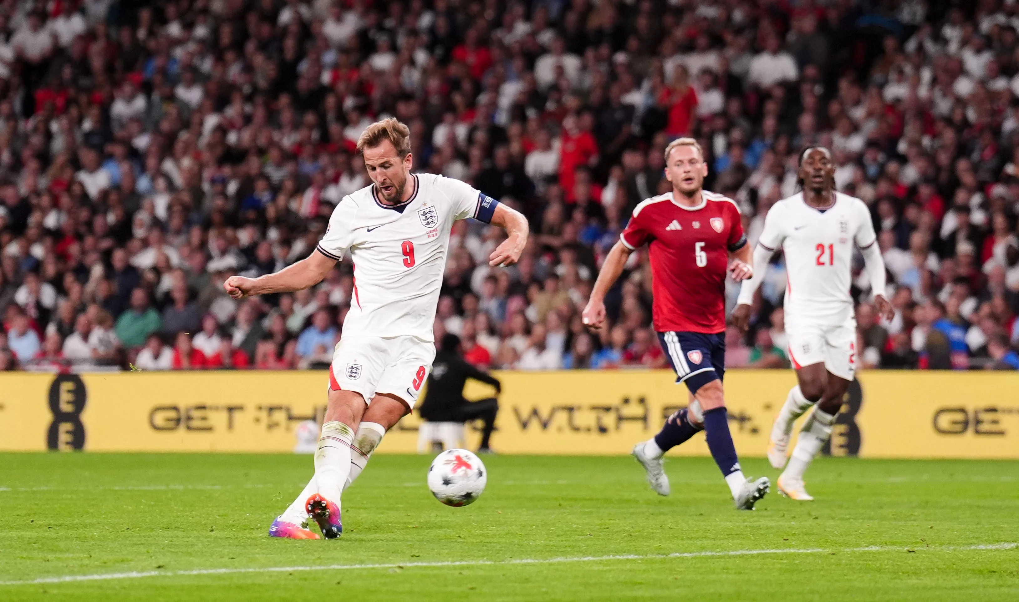 Harry Kane scores his first goal against Czechia (John Walton/PA)